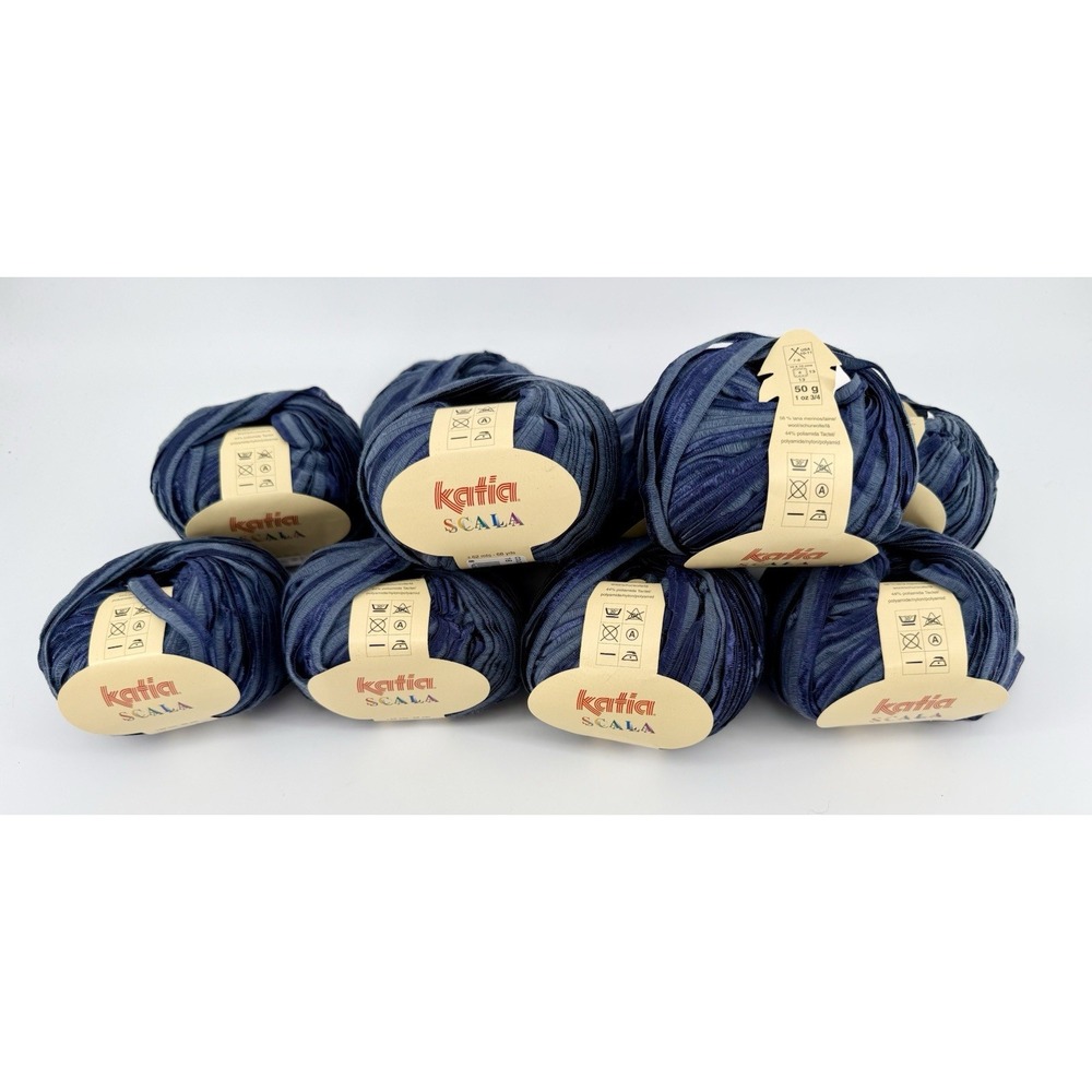 Lot of 8 Skeins Katia Scala Yarn – Shade Blue – Merino Wool Blend – 50g Each